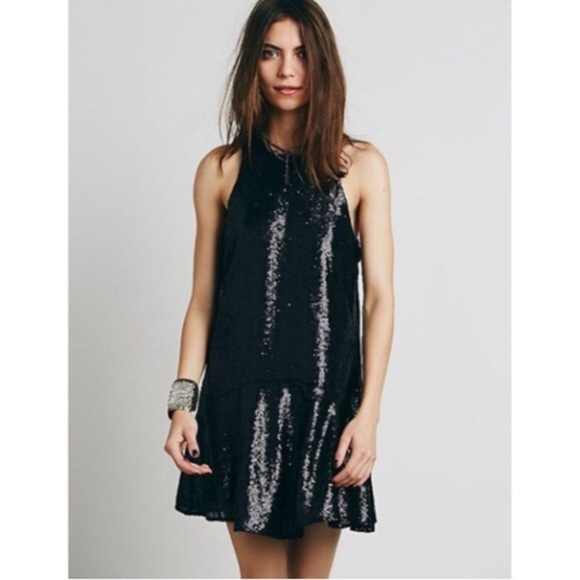 Free People Black Sequin Mini Dress - Picture 1 of 6